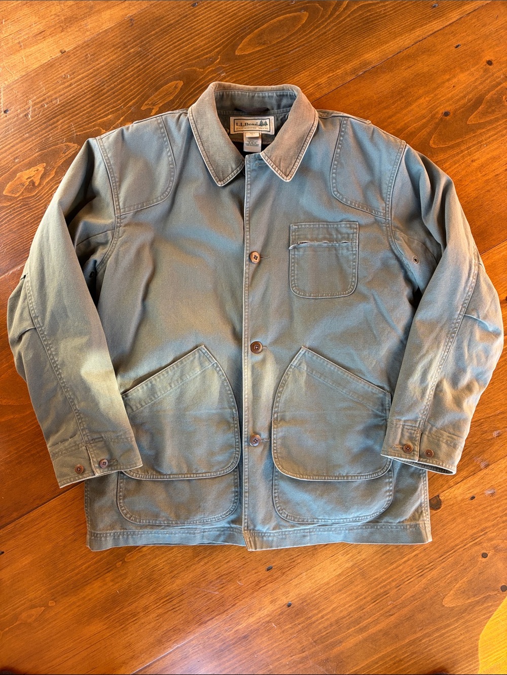 L.L. Bean Green Canvas Field Coat Jacket Plaid Lined Men's L